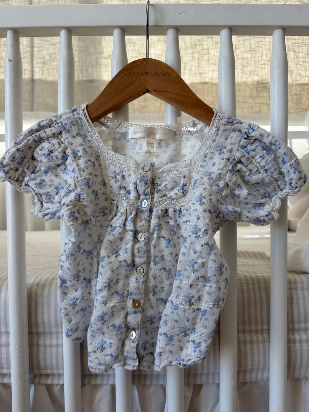 LoveShackFancy Baby Blue Floral Button-Front Top